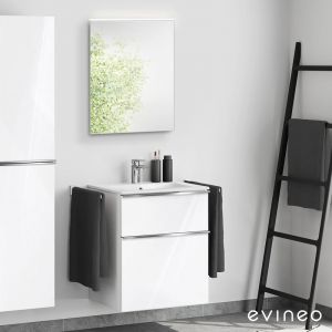 Duravit ME by Starck Vasque avec meuble sous-vasque Evineo ineo4 l : 63 cm avec poignée, avec miroir,, 2336633200+BE0265WH+BEA009MI,