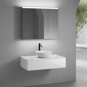 neoro n50 Meuble bas l: 100 cm, 1 tiroir, vasque Ø 45 cm blanc mat, avec armoire de toilette,, BN0106WM+BN0413WH+BN0403C1+BN0474MI,
