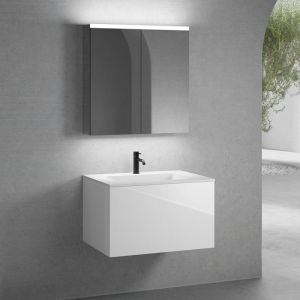 neoro n50 Meuble bas l: 80 cm, 1 tiroir, vasque blanche mate avec 1 trou de robinetterie, avec armoire de toilette,, BN0094WM+BN0432WH+BN0473MI,
