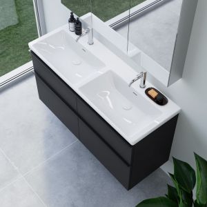 Double vasque Subway 3.0 de Villeroy & Boch avec meuble sous-vasque ineo4 d&rsquo;evineo&nbsp;l : 130 cm, 4 tiroirs, avec poign&eacute;e,, 4A71D5R1+BE0812BM,