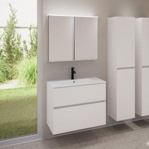 evineo ineo5 evo Meuble bas l: 80 cm, 2 tiroirs, vasque slim blanche, avec armoire de toilette ineo,, BE0835WH+BE0957WM+BEA002MI,