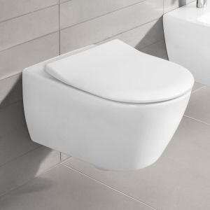 Villeroy & Boch Subway 2.0 Cuvette suspendue à fond creux, bride plate, avec abattant, 5614R2R1,