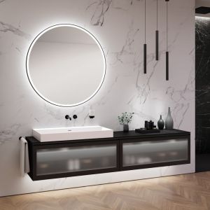 neoro n80 albus Meuble bas l: 240 cm avec 2 tiroirs, façade en verre striée, avec miroir, vasque l: 100,5 cm, BN0135WM+2#BN0434PG+BN0407BM+BN0024MI,
