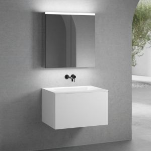 neoro n50 Meuble bas l: 80 cm, 1 tiroir, vasque blanche sans trou de robinetterie, avec armoire de toilette,, BN0095WH+BN0432WM+BN0473MI,