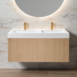 neoro n50 Meuble bas l: 120 cm, 1 tiroir, façade en chêne lisse, plan vasque double area, BN0434BFO+BN0156WM,