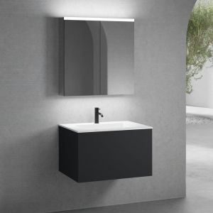 neoro n50 Meuble bas l: 80 cm, 1 tiroir, vasque blanche avec 1 trou de robinetterie, avec armoire de toilette, BN0094WH+BN0432BM+BN0473MI,