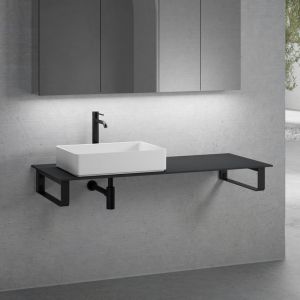 neoro n50 vasque &agrave; poser l : 58 H : 13 P : 37 cm, avec plan de toilette sans d&eacute;coupe l : 140,5 H : 1 P : 51,5 cm, BN0065WM+BN0408BM+BN0504BM+2#BN000005+BN000002,