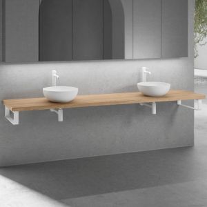 neoro n50 2 vasques &agrave; poser &Oslash; 40 H : 14 cm, avec plan de toilette en bois massif sans d&eacute;coupe l : 240,5 H : 4 P : 51,5 cm, 2#BN0064WM+BN0407W1+2#BN000004+2#BN000001,