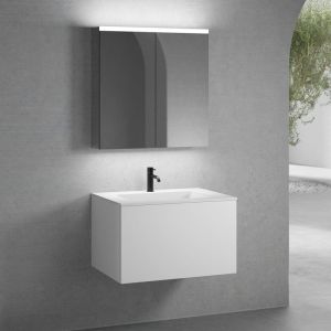 neoro n50 Meuble bas l: 80 cm, 1 tiroir, vasque blanche mate avec 1 trou de robinetterie, avec armoire de toilette,, BN0094WM+BN0432WM+BN0473MI,
