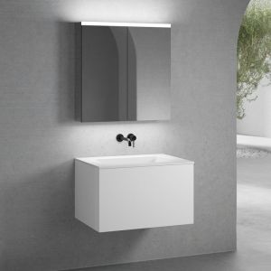 neoro n50 Meuble bas l: 80 cm, 1 tiroir, vasque blanche mate sans trou de robinetterie, avec armoire de toilette,, BN0095WM+BN0432WM+BN0473MI,