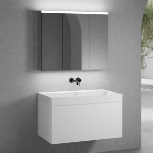 neoro n50 Meuble bas l : 100 cm, 1 tiroir, vasque blanc mat sans trou percé, avec armoire de toilette,, BN0135WM+BN0433WM+BN0474MI,