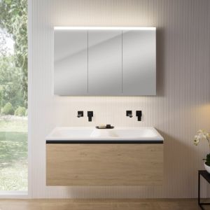 rivea Dia Meuble sous-vasque l : 121 cm, 1 tiroir, double vasque sans trou de robinetterie, blanc, avec armoire de toilette n50, BR0039SO+BR0057WH+BN0475MI,