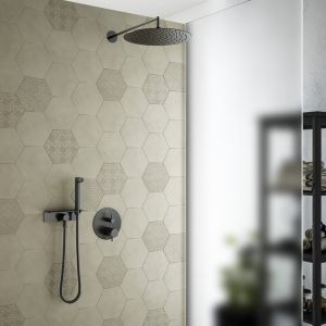 Mariner Eden coaxial Ensemble de douche avec mitigeur thermostatique, douche de t&ecirc;te ronde en acier inoxydable et set de douche m&eacute;tallique avec tablette, WLS3178_EDE1802-GM_03,