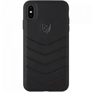 Ferrari coque en cuir véritable matelassé pour apple iphone xs max, noir