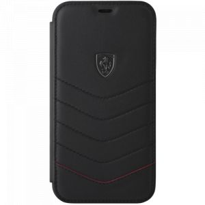 Ferrari coque clapet en cuir véritable matelassé pour apple iphone xr, noir