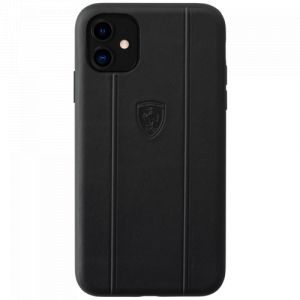 Coque ferrari off track en cuir véritable pour apple iphone 11 pro, noir