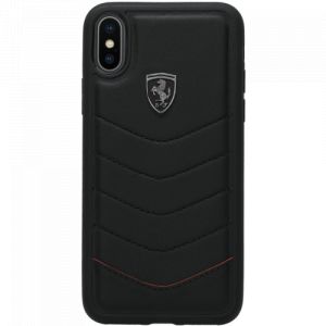 Ferrari heritage coque en cuir véritable matelassé pour iphone x/xs, noir