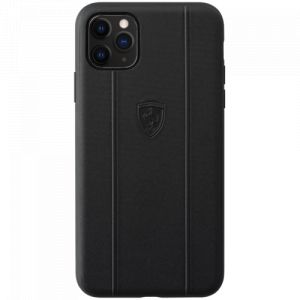 Coque ferrari off track en cuir véritable pour apple iphone 11 pro max, noire