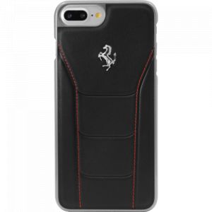 Ferrari 488 coque en cuir veritable pour apple iphone 6 plus/ 6s plus/ 7 plus/ 8 plus, noir/logo cheval argent