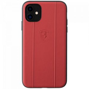 Coque ferrari off track en cuir véritable pour apple iphone 11, rouge