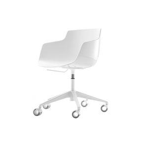 Fauteuil de bureau - FLOW SLIM 5 branches sur roulettes Blanc L 67cm x P 67cm x H 76,4cm, Assise H 41,2-51,2cm Coque polycarbonate, Extérieur brillan