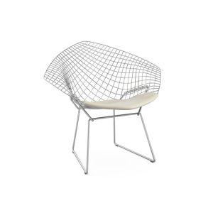Fauteuil - DIAMANT avec galette d'assise Blanc Acier chromé poli, vinyle L 85cm x P 75cm x H 75cm , Assise H 46cm