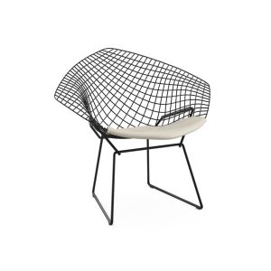 Fauteuil - DIAMANT OUTDOOR avec galette d'assise Acier finition rilsan, Coussin vinyle blanc Noir L 85cm x P 75cm x H 75cm, Assise H 46cm