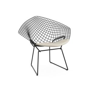 Petit Fauteuil - DIAMANT OUTDOOR avec galette d'assise Acier finition rilsan, Coussin vinyle blanc Noir L 85cm x P 75cm x H 75cm, Assise H 46cm