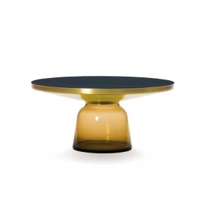 Table basse - BELL COFFEE TABLE Verre soufflé, laiton, plateau verre noir Ø 75 x H 36 cm Orange ambré