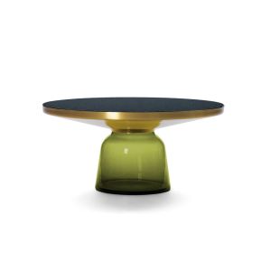 Table basse - BELL COFFEE TABLE Vert olive Verre soufflé, laiton, plateau verre noir Ø 75 x H 36 cm