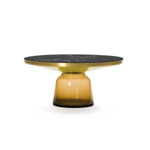 Table basse - BELL COFFEE Marbre Ø 75 x H 36 cm Orange ambré Marbre noir Verre soufflé, laiton, plateau marbre