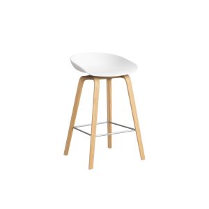 Tabouret haut - ABOUT A STOOL AAS 32 H65 Blanc L 47 x P 43 x H 75 cm, assise H 65 cm Ch&ecirc;ne vernis &agrave; base d'eau