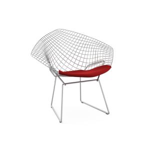 Fauteuil - DIAMANT avec galette d'assise Acier chromé poli, tissu tonus Rouge L 85cm x P 75cm x H 75cm , Assise H 46cm