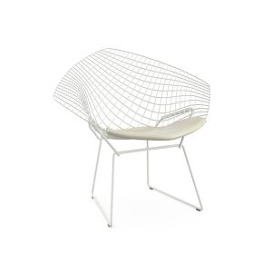 Petit Fauteuil - DIAMANT OUTDOOR avec galette d'assise Blanc Acier finition rilsan, Coussin vinyle blanc L 85cm x P 75cm x H 75cm, Assise H 46cm