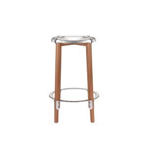 Tabouret haut - POÊLE Inox brillant/ hêtre brun