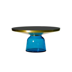 Table basse - BELL COFFEE TABLE Verre soufflé, laiton, plateau verre noir Ø 75 x H 36 cm Bleu saphir