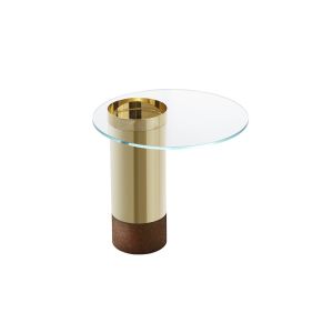 Table d'appoint guéridon - HAUMEA XS Ø 50 x H 48 cm Verre trempé, laiton brillant, rouille