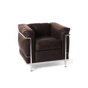 Fauteuil - LC2 Cuir, rembourrage mousse polyur&eacute;thane expans&eacute; et polyester, acier chrom&eacute; L 76cm x P 70cm x H 67cm, Assise H 48cm Testa di Moro