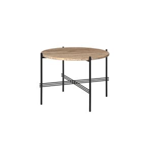 Table basse - TS COFFEE Ø 55 Noir Ø 55 x H 41 cm Plateau travertin, base métal laqué Travertin taupe chaud