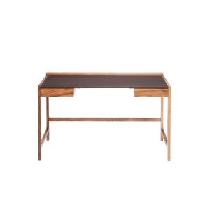Bureau - CEDRIC DESK Marron foncé L 125cm x P 51cm x H 73cm, H sous tiroirs 62,5cm Noyer, cuir