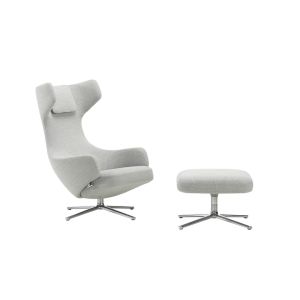 Fauteuil - GRAND REPOS & OTTOMAN tissu Tissu Dumet, piètement aluminium injecté poli Dumet ginger/ gris