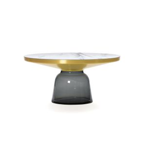 Table basse - BELL COFFEE Marbre Ø 75 x H 36 cm Gris quartz Marbre blanc Verre soufflé, laiton, plateau marbre