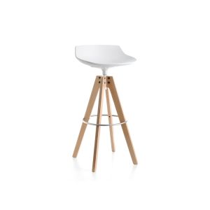 Tabouret haut - FLOW STOOL Blanc Pieds chêne L 54cm x P 54cm x H 78cm Coque polycarbonate, Pieds chêne
