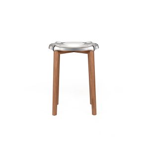 Tabouret - POÊLE Inox brillant/ hêtre brun