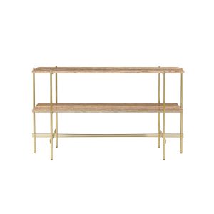 Console - TS H 72 Laiton L 120 x P 30 x H 72 cm Plateaux travertin, base métal laqué Travertin taupe chaud