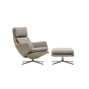 Fauteuil - GRAND RELAX & OTTOMAN Tissu Tissu Cosy, cuir Forte, aluminium poli Fossil 02/ sable 07