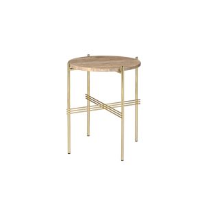 Table d'appoint guéridon - TS SIDE Ø 40 Ø 40 x H 51cm Laiton Plateau travertin, base métal laqué Travertin taupe chaud