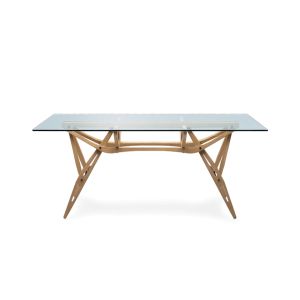 Table - REALE L 200 x P 90 x H 74 cm Chêne Piètement chêne, Plateau verre