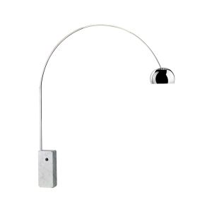 Lampadaire - ARCO LED Marbre blanc de Carrare, acier inoxydable, Diffuseur aluminium poli L 220 x H 232 cm, Diffuseur Ø 32 cm, Base L 24 x H 55 cm