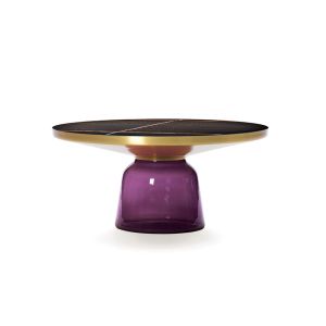 Table basse - BELL COFFEE Marbre Ø 75 x H 36 cm Violet améthyste Verre soufflé, laiton, plateau marbre Marbre Sahara